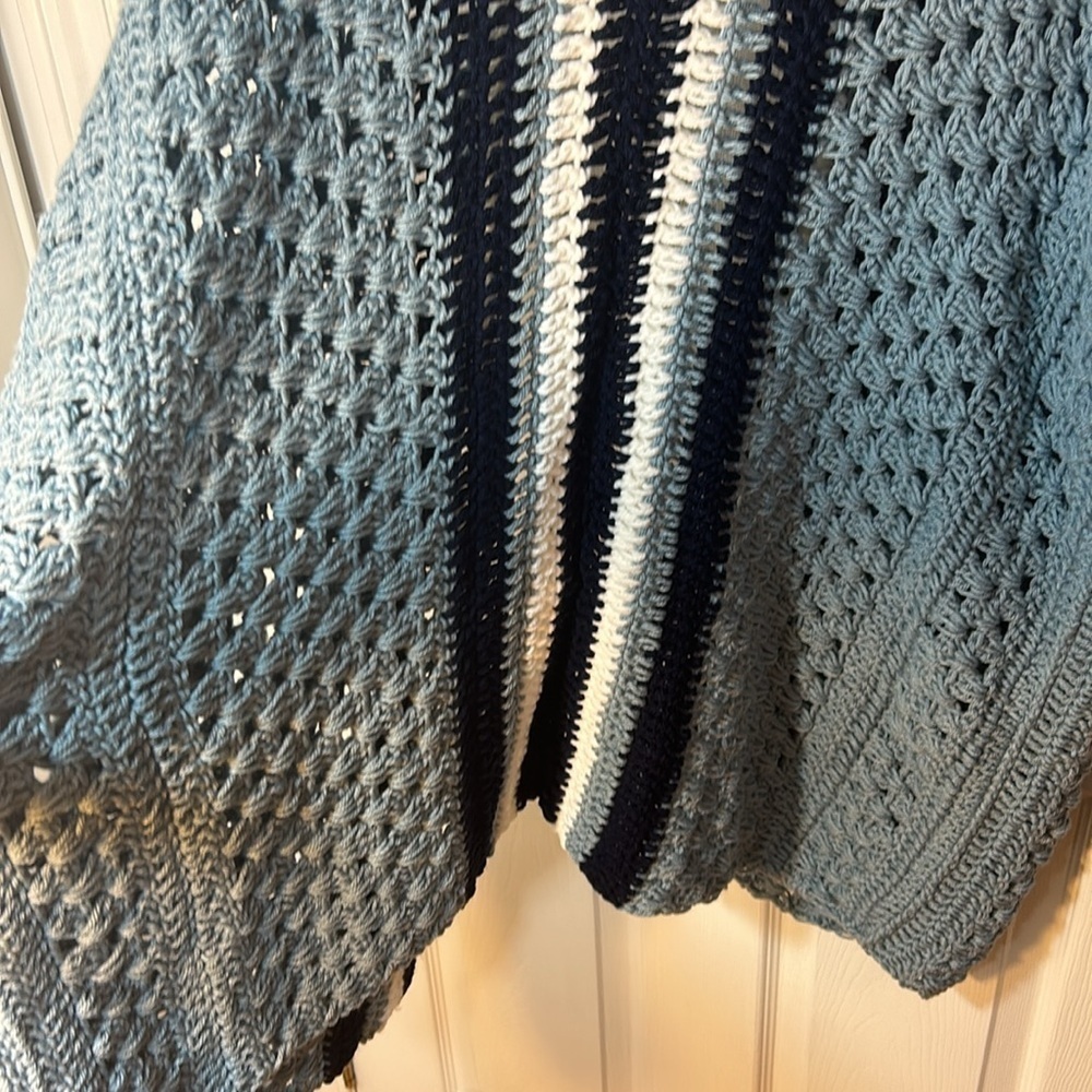 Hand crocheted handmade OSFM blue striped open cardigan cottagecore - Picture 3 of 4